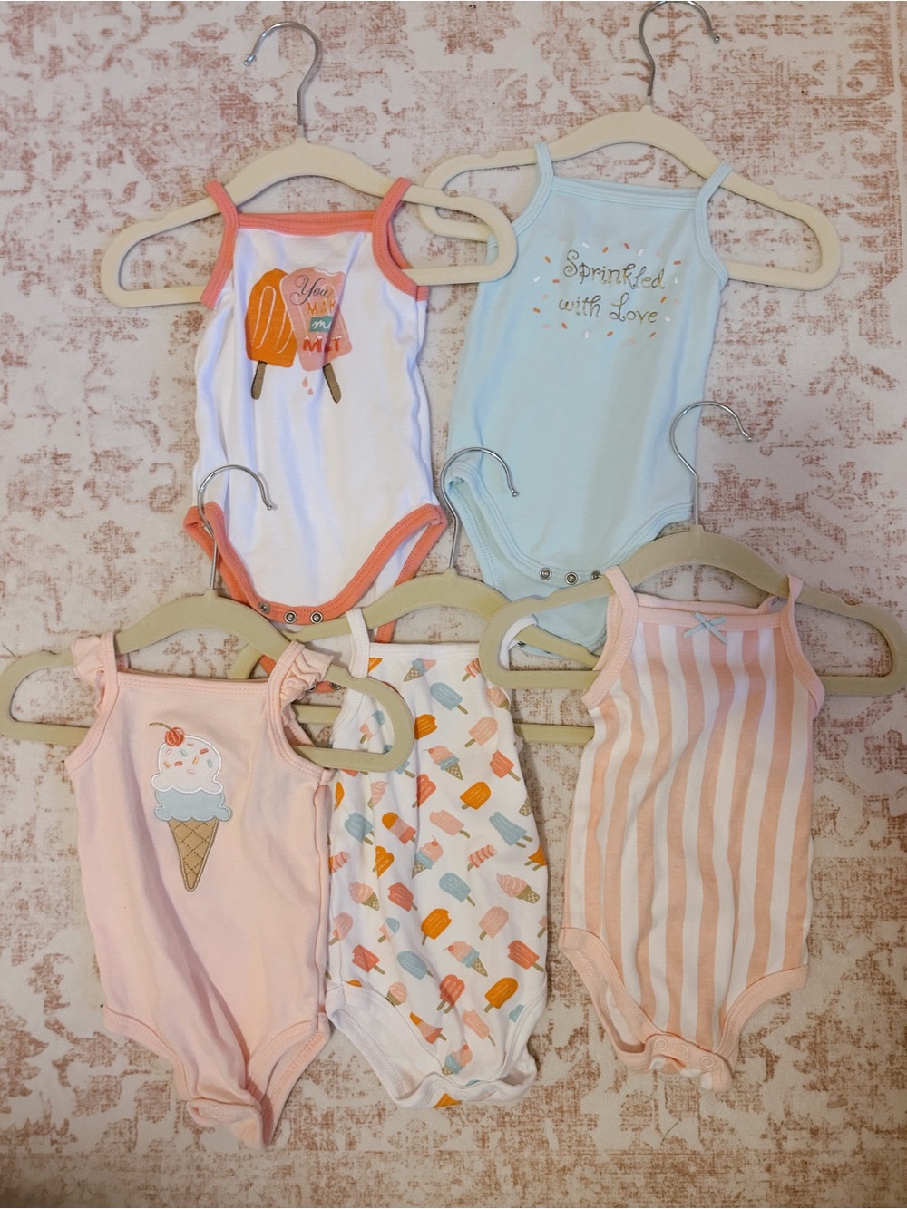 Hudson Baby Pastel Ice Cream & Popsicle One-Piece Bodysuits - Pink, Blue, White